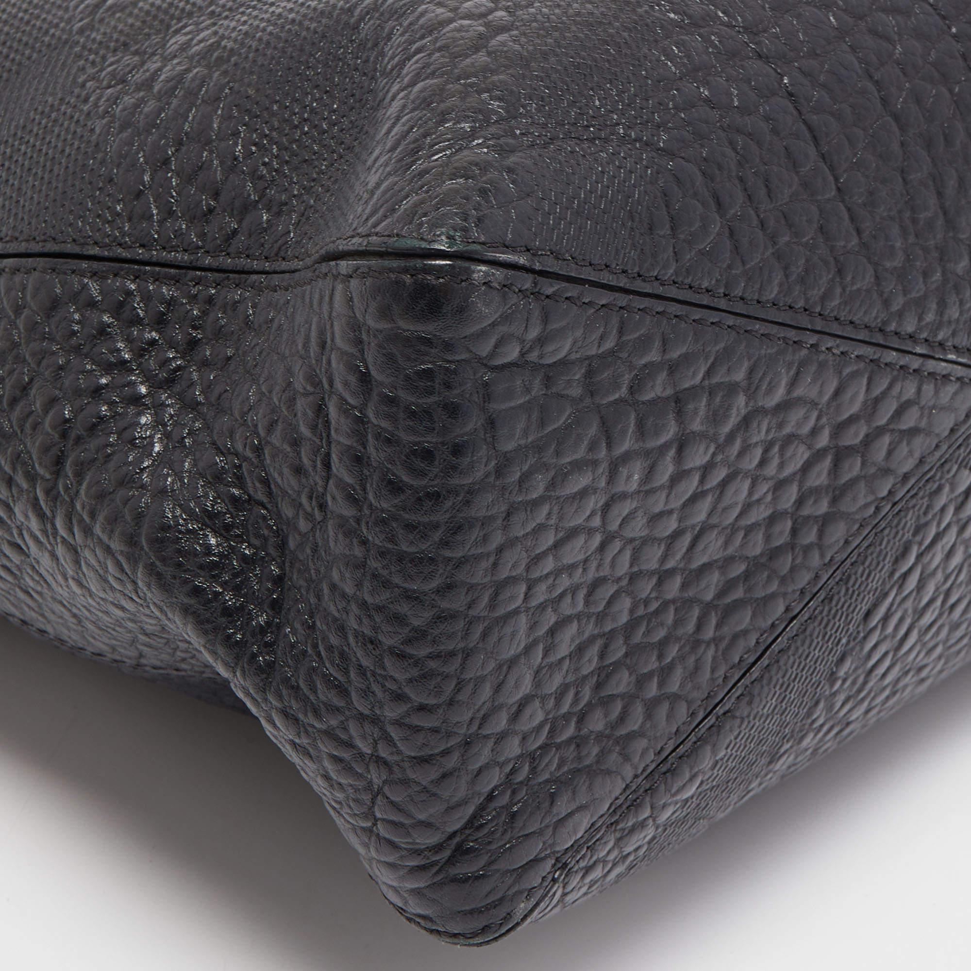 Burberry Black Embossed Check Leather Medium Dewsbury Tote 6