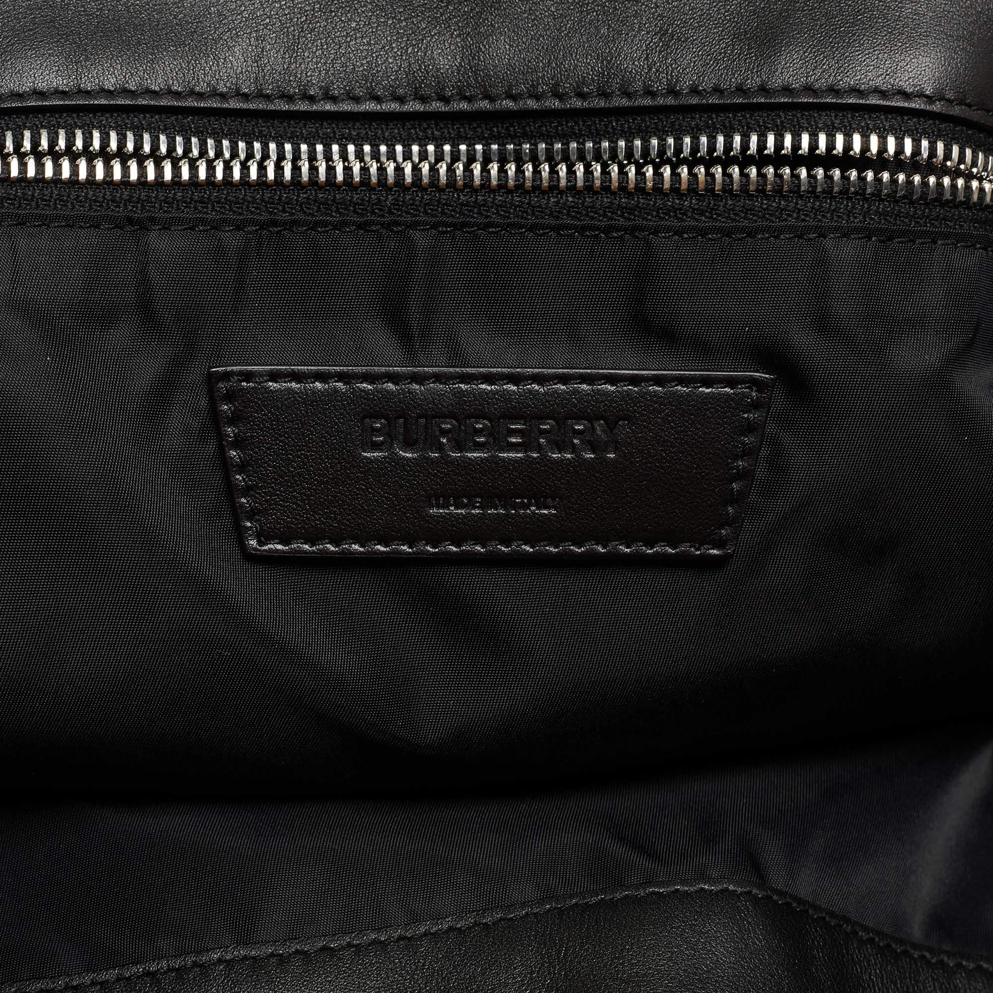 Burberry Black Embossed Leather New Flat Bag For Sale 6
