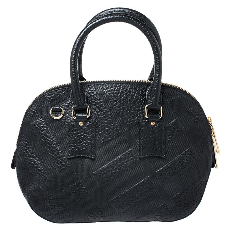 Burberry Black Embossed Leather Small Orchard Bowler Bag In Excellent Condition In Dubai, Al Qouz 2