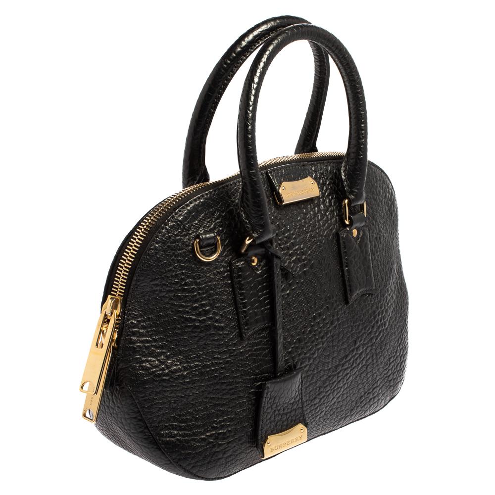 Women's Burberry Black Embossed Leather Small Orchard Bowler Bag