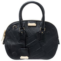 Burberry Black Embossed Leather Small Orchard Bowler Bag