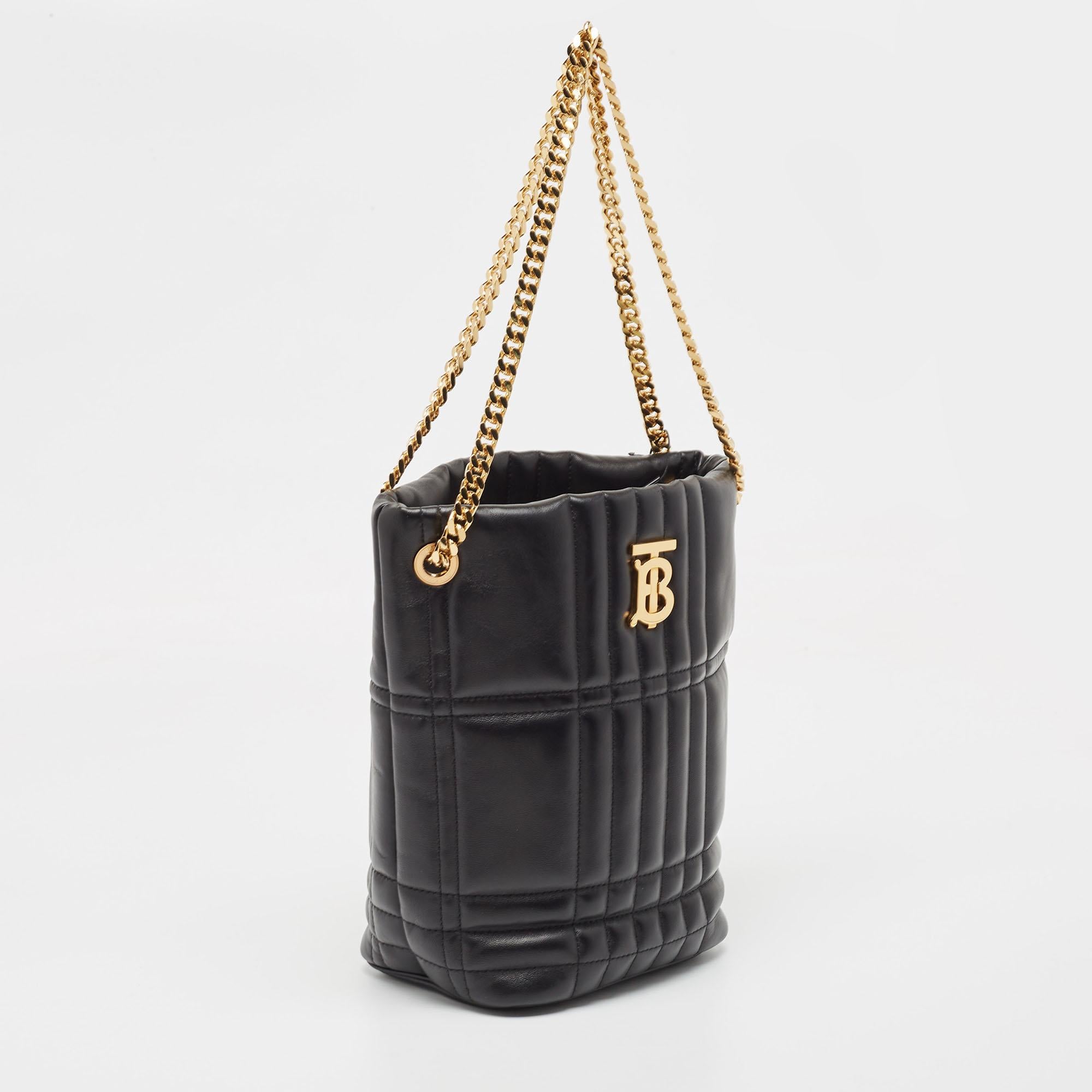 Burberry Black Embossed Quilt Leather Small Lola Bucket Bag 8