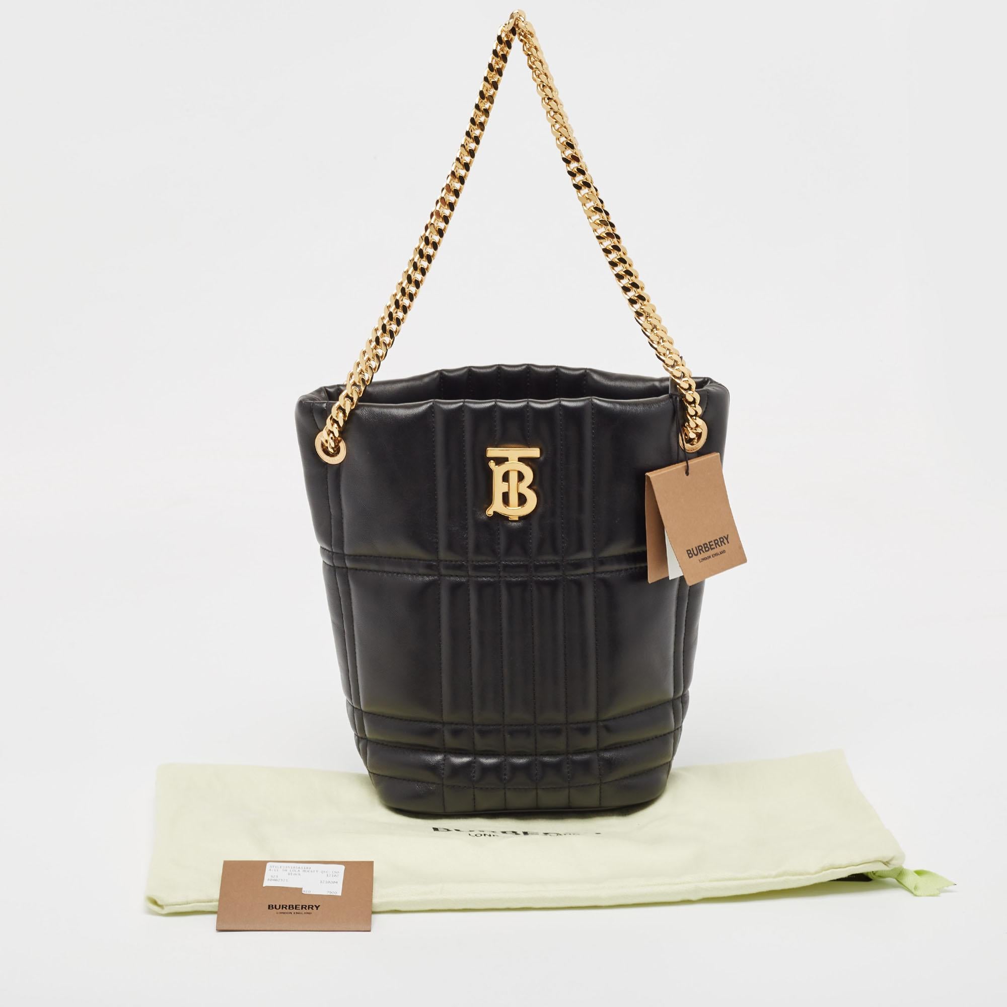 Burberry Black Embossed Quilt Leather Small Lola Bucket Bag 8