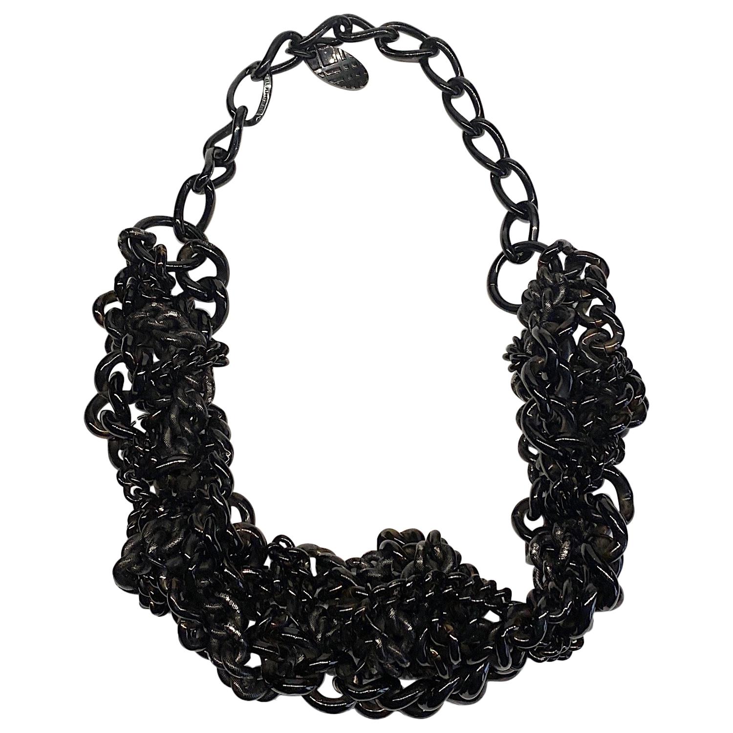 Burberry Black Enamel Large Chain Link Necklace