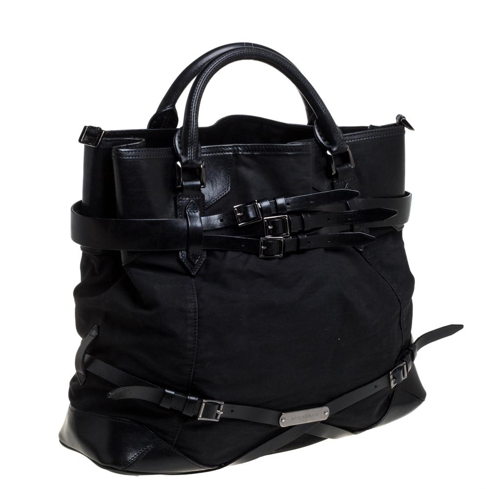 Burberry Black Fabric and Leather Large Bridle Lynher Tote 4