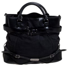 Burberry Black Fabric and Leather Large Bridle Lynher Tote