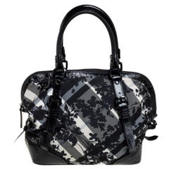 Burberry Black Floral Beat Check Nylon and Patent Leather Satchel