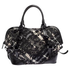 Burberry Black Floral Beat Check Nylon and Patent Leather Satchel