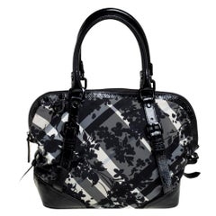 Burberry Black Floral Beat Check Nylon and Patent Leather Satchel