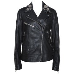 Burberry Black Floral Embroidered Leather Peebles Jacket M