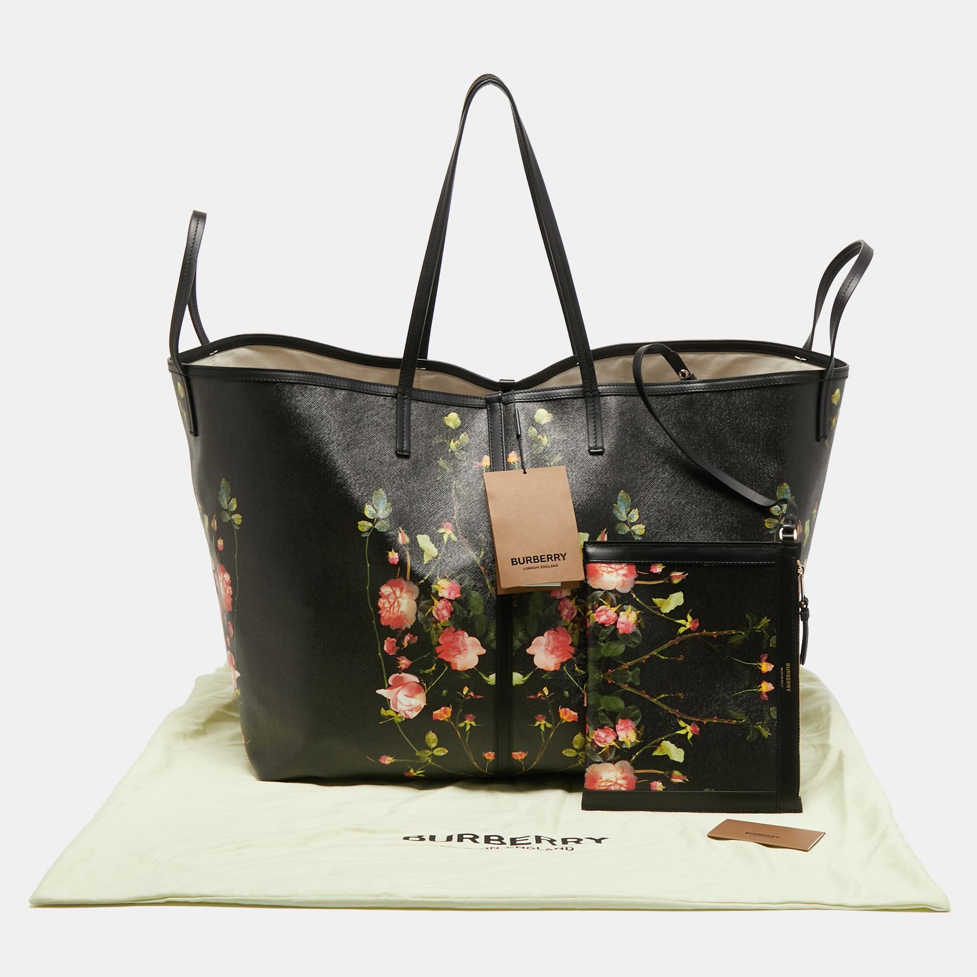 Burberry Black Floral Print Coated Canvas XL Beach Tote 7