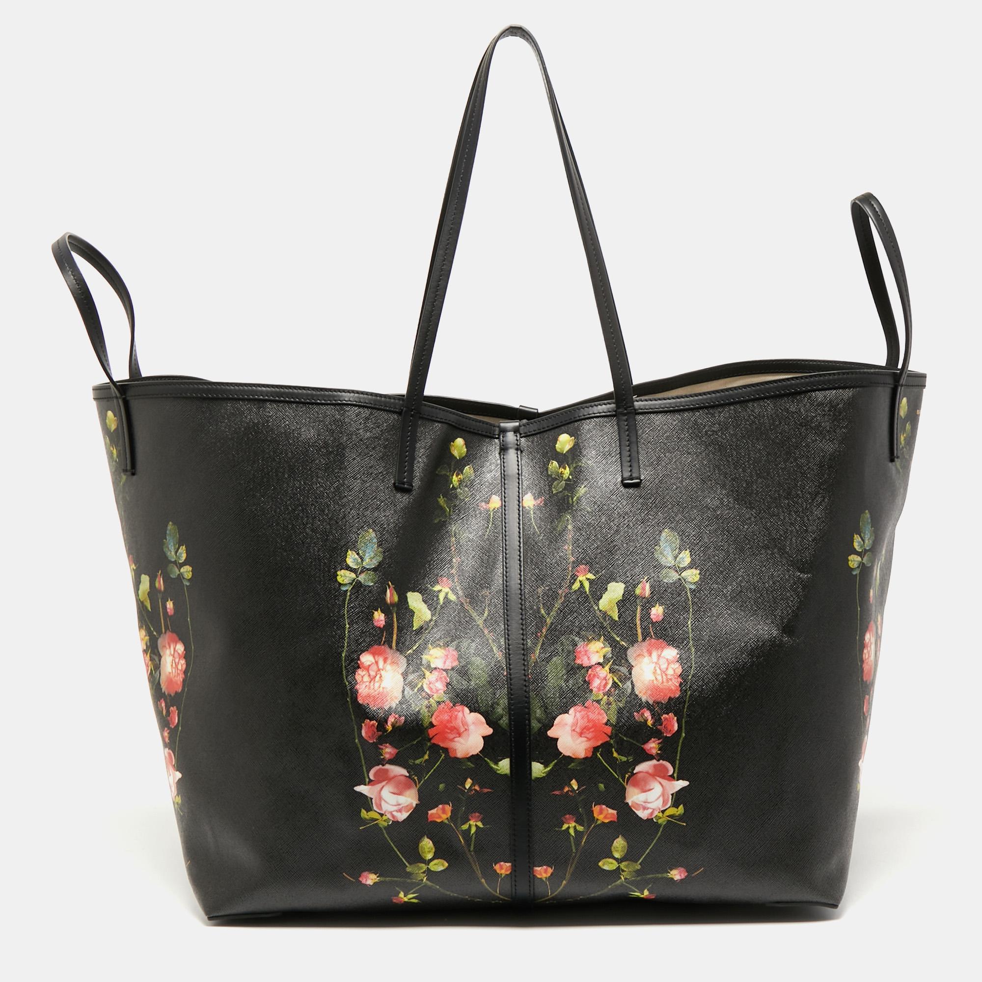 Burberry Black Floral Print Coated Canvas XL Beach Tote 2