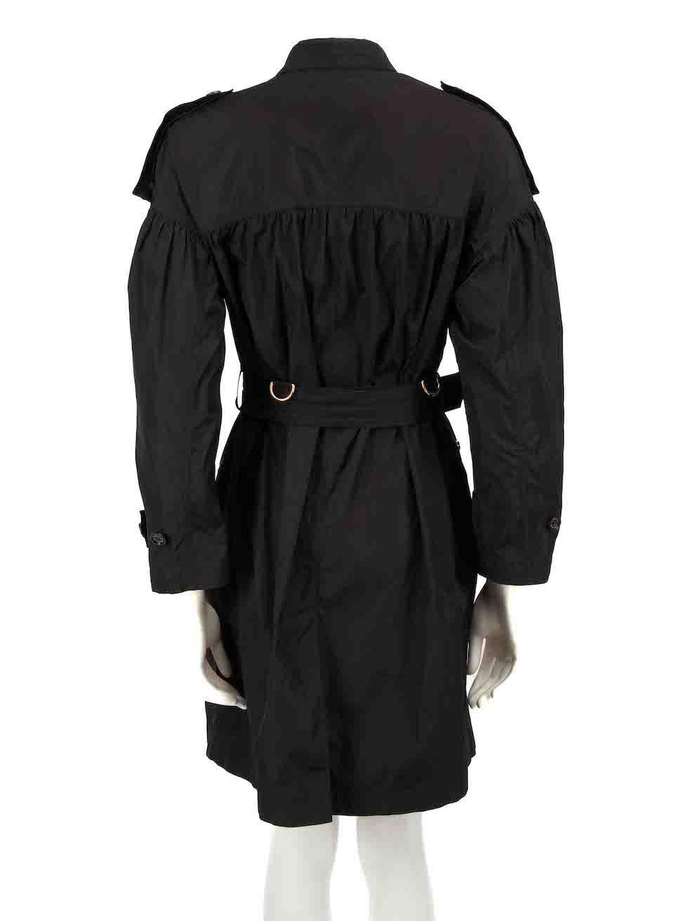 Burberry Black Full Zip Ruched Trench Coat Size XS In Excellent Condition For Sale In London, GB