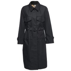Burberry Black Gabardine Swingate Belted Trench Coat L