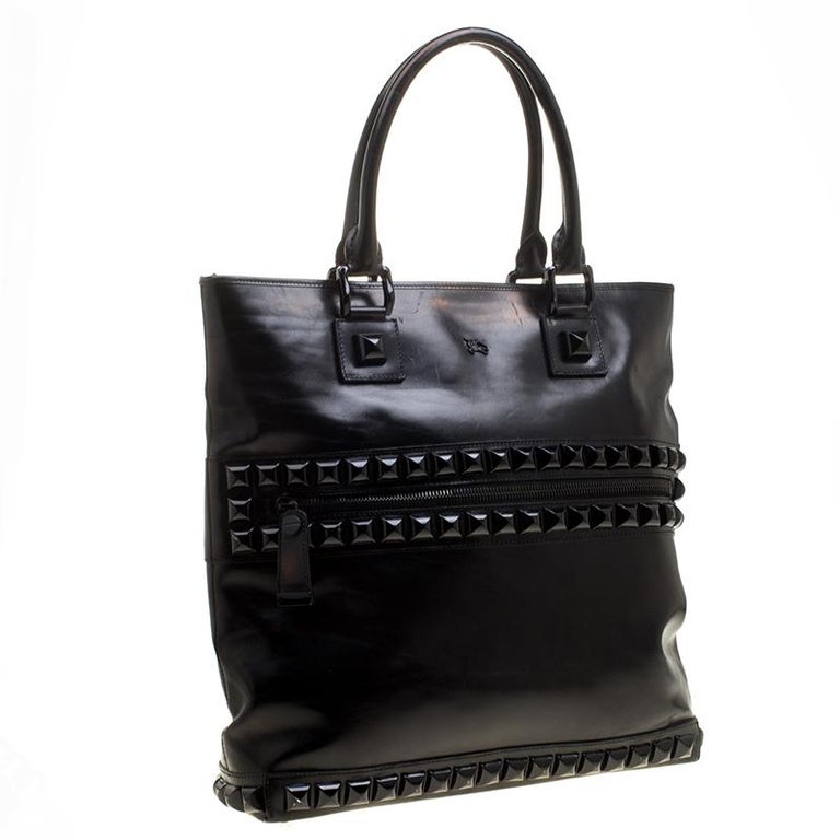 Burberry Black Glazed Leather Studded Tote For Sale at 1stdibs