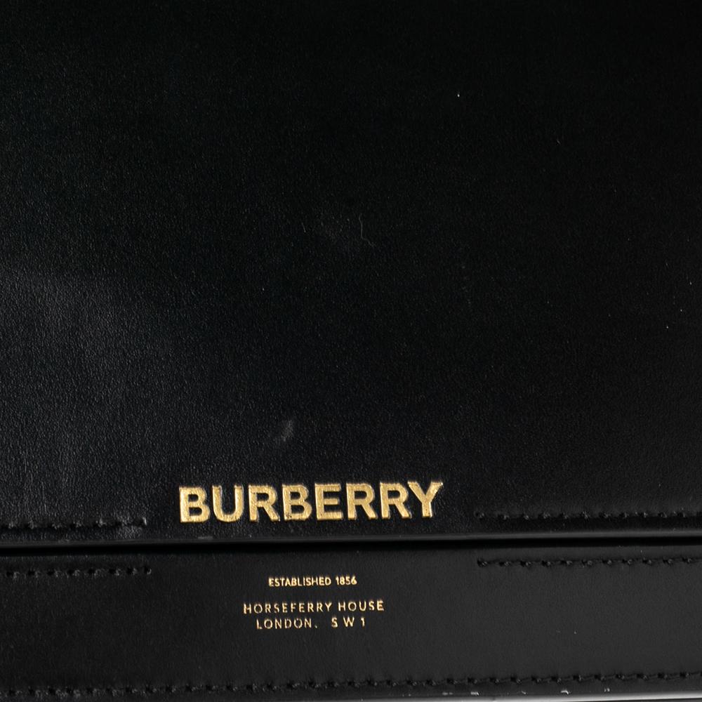 Women's Burberry Black Glossy Leather Hooke Strap Clutch
