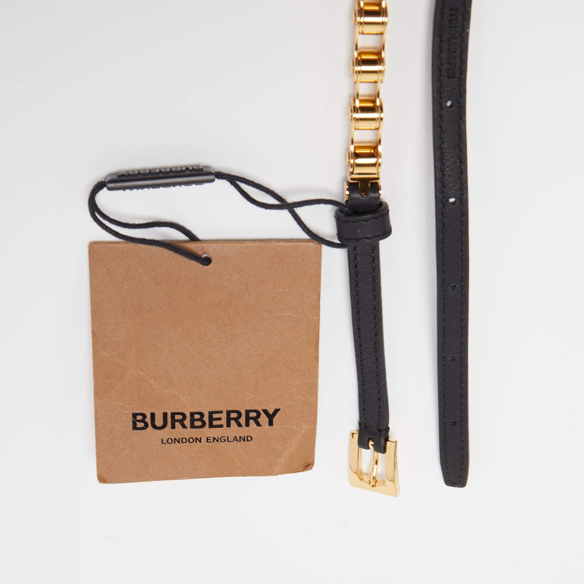Burberry Black Gold Plated Metal and Leather Bike Chain Belt 95CM In Excellent Condition In Dubai, Al Qouz 2