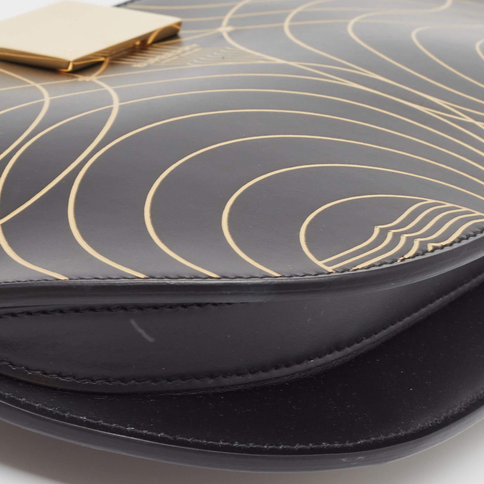 Women's Burberry Black/Gold Printed Leather Olympia Wristlet Clutch For Sale