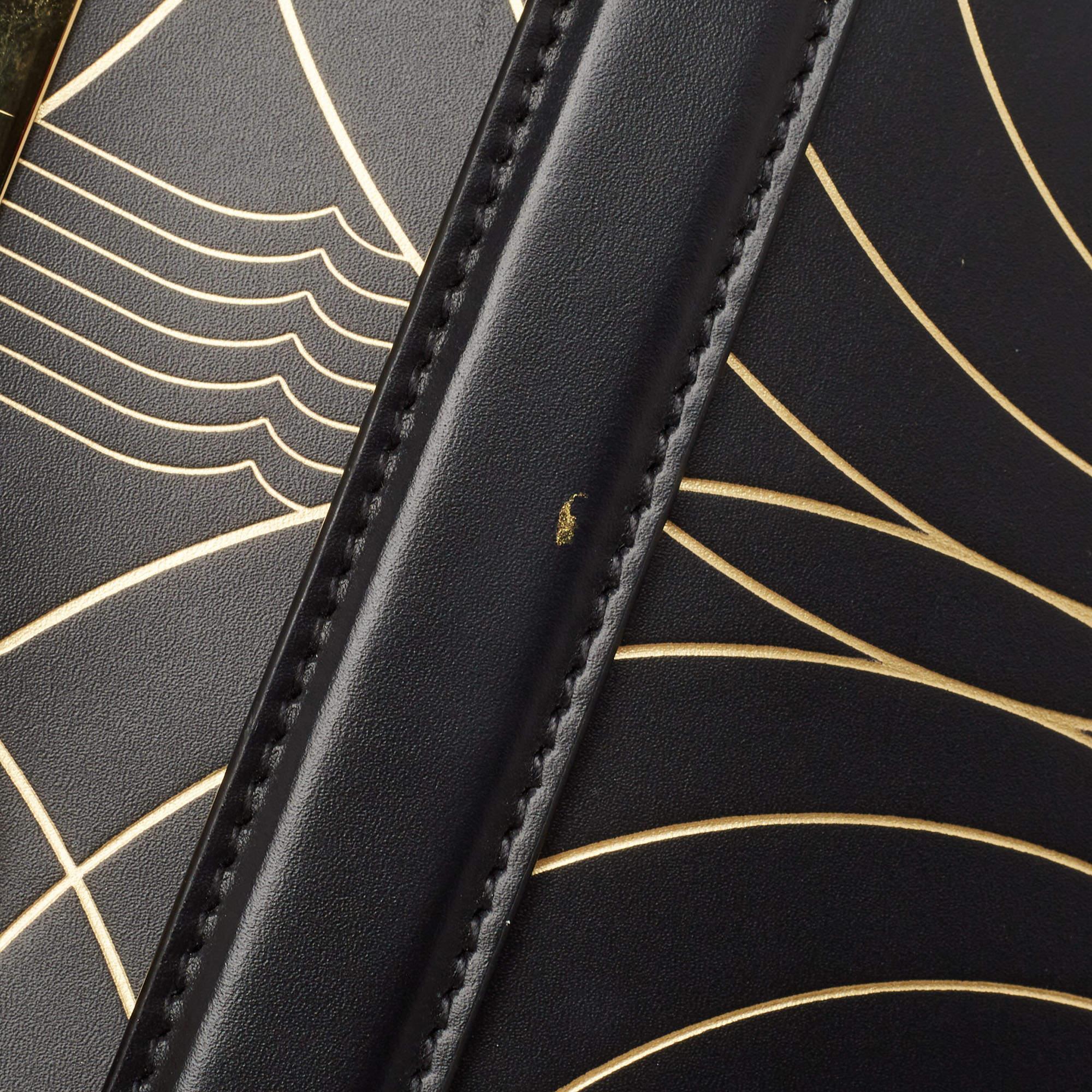 Burberry Black/Gold Printed Leather Olympia Wristlet Clutch For Sale 4