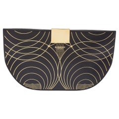 Burberry Black/Gold Printed Leather Olympia Wristlet Clutch