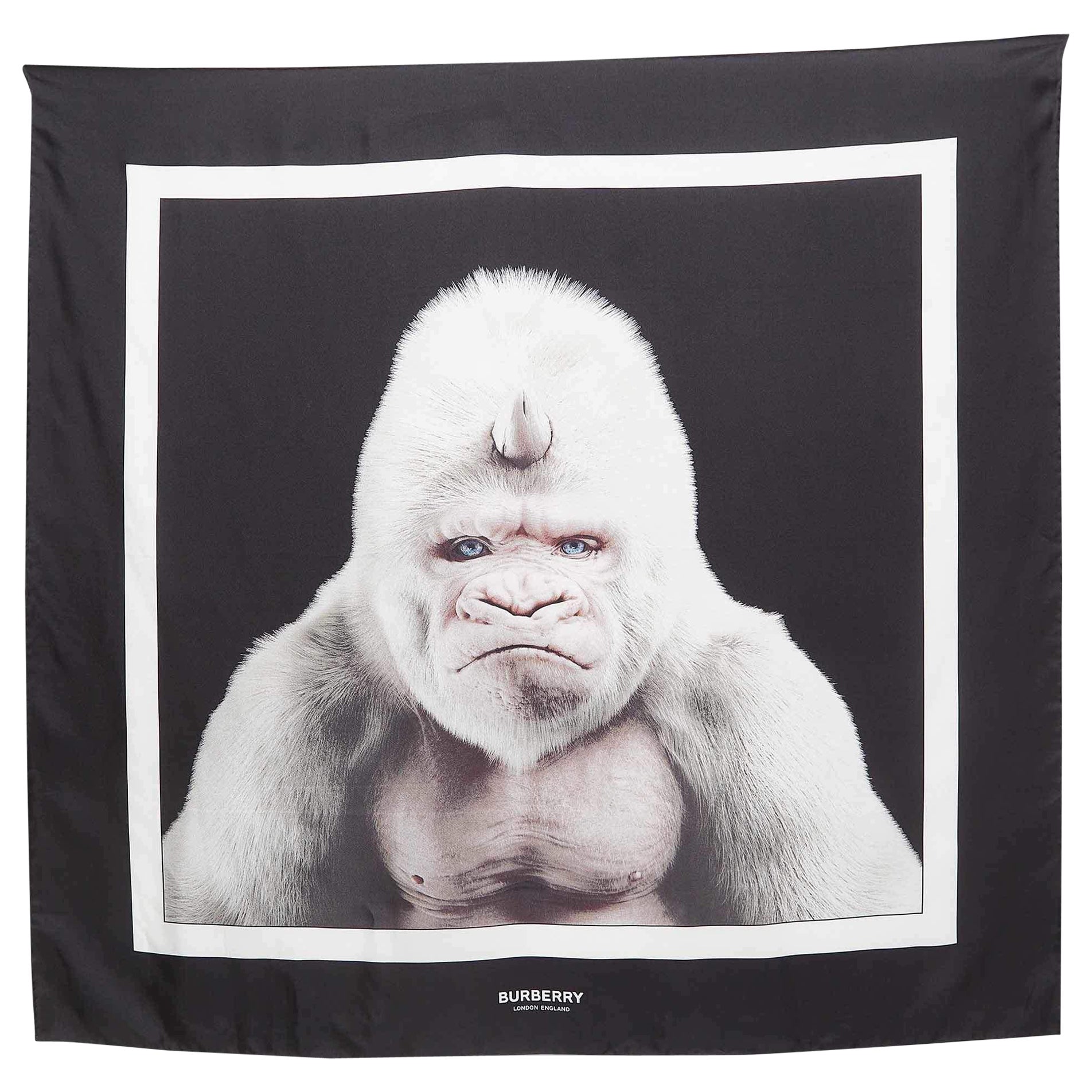 Burberry Black Gorilla Print Silk Square Scarf