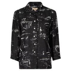 Burberry Black Graffiti Print Button Up Shirt Size XS