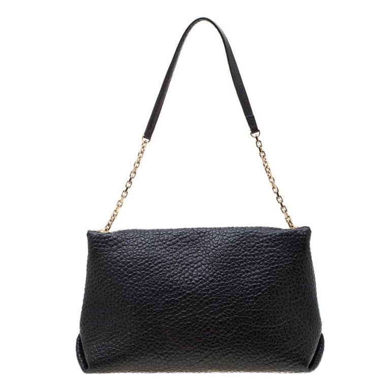 Burberry Black Grained Leather Langley Chain Shoulder Bag For Sale at ...
