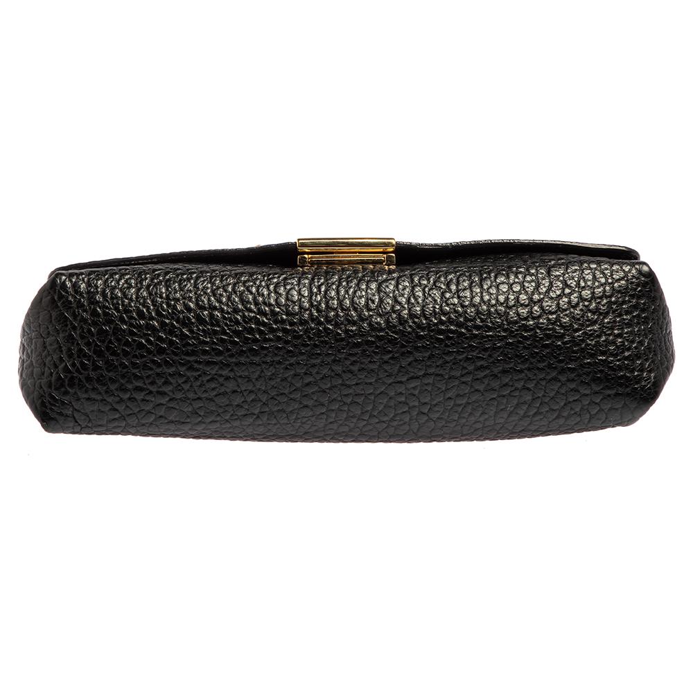 Burberry Schwarzes genarbtes Leder Langley Kette Umhängetasche 1
