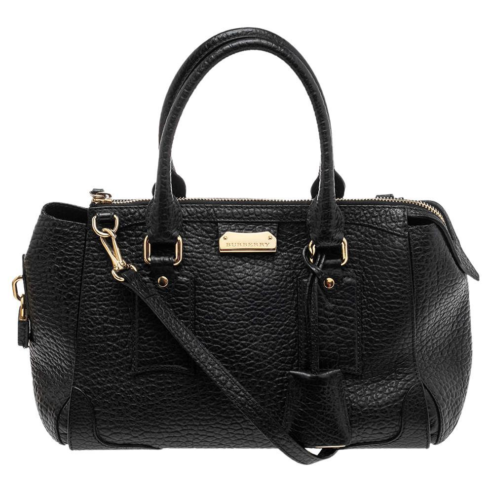 Burberry Black Grained Leather Orchard Boston Bag For Sale