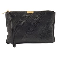 Burberry Black Grained Leather Wristlet Pouch