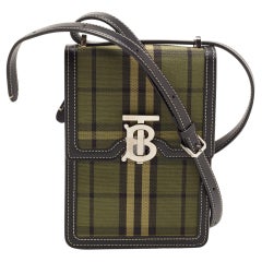 Burberry Black/Green Checkered Canvas and Leather Robin Crossbody Bag