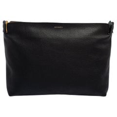 Burberry Black/Green Grained Leather Large Clutch