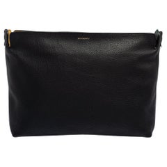 Burberry Black/Green Grained Leather Large Clutch