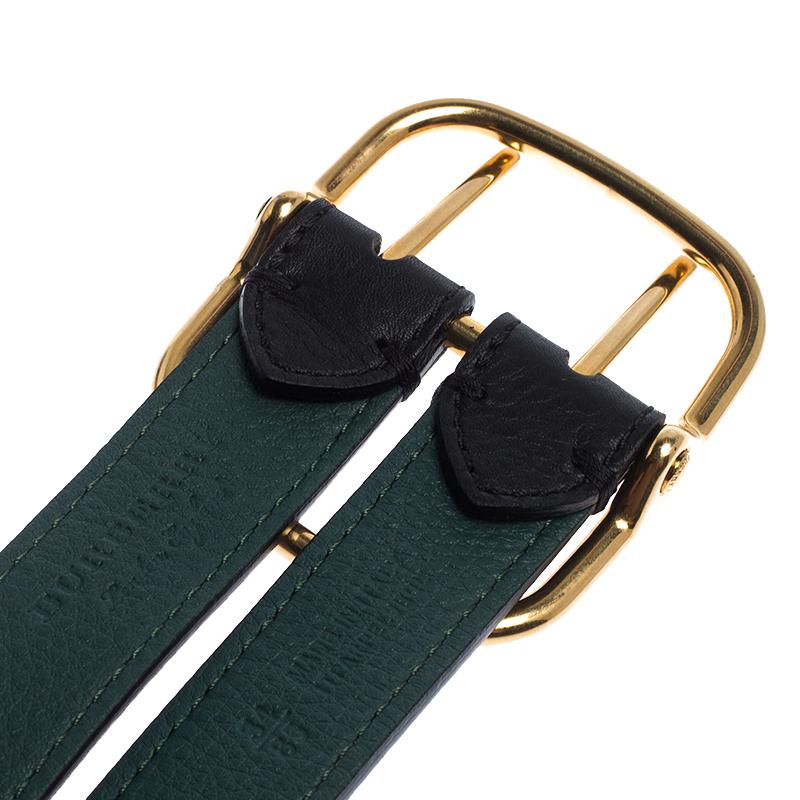 Women's Burberry Black/Green Leather Lynton Double Strap Belt 85CM