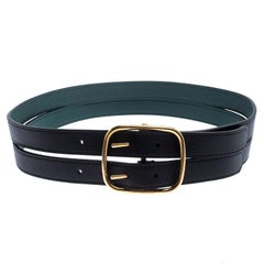 Burberry Black/Green Leather Lynton Double Strap Belt 85CM