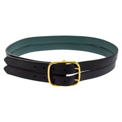 Burberry Black/Green Leather Lynton Double Strap Belt 95CM
