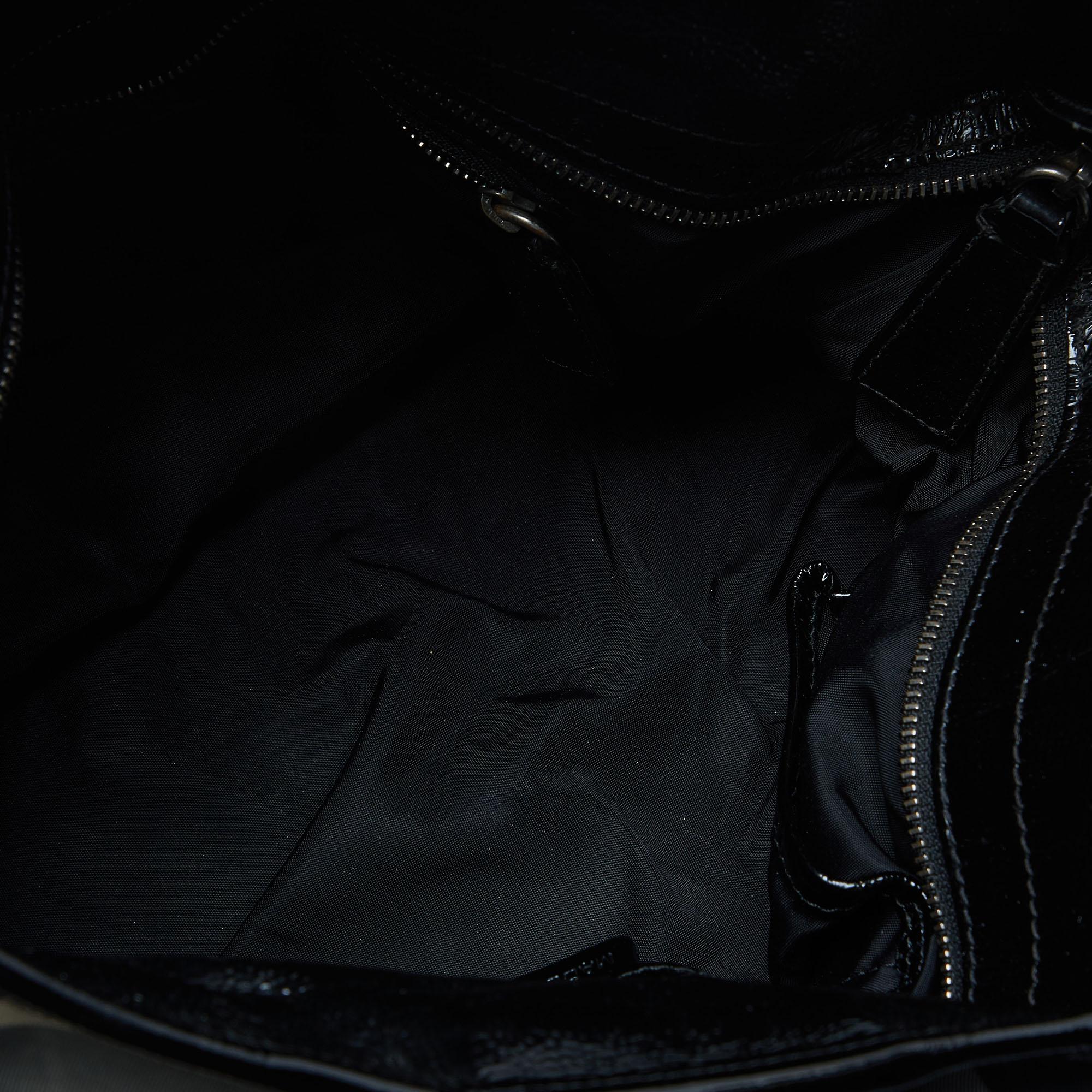 Burberry Black/Grey Beat Check Canvas and Patent Leather Lowry Tote 3