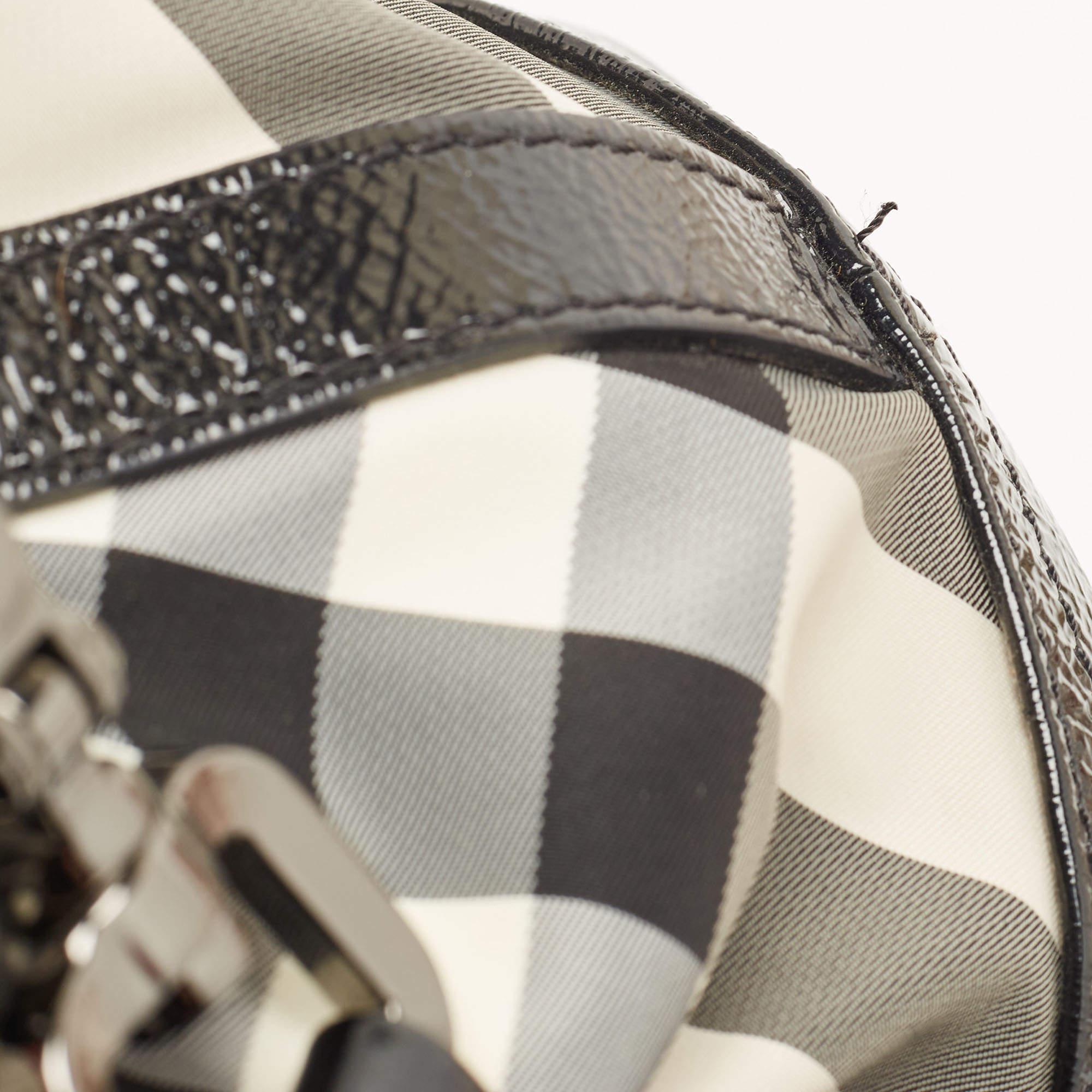 Burberry Black/Grey Beat Check Nylon and Patent Leather Lowry Tote 6