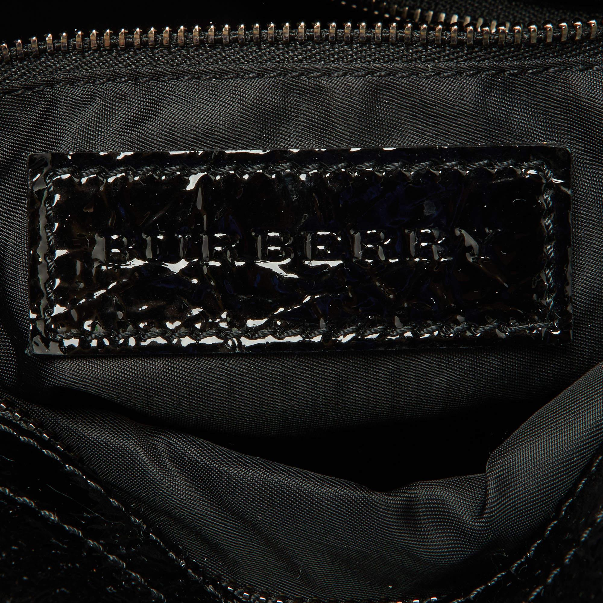 Burberry Black/Grey Beat Check Nylon and Patent Leather Lowry Tote 5