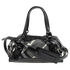 Burberry Black/Grey Beat Check Nylon And Patent Leather Satchel