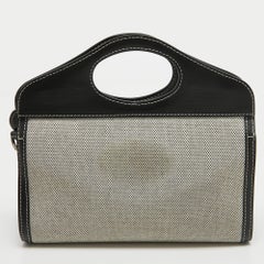 Burberry Borsa a tracolla portatile in tela e pelle nera/grigia