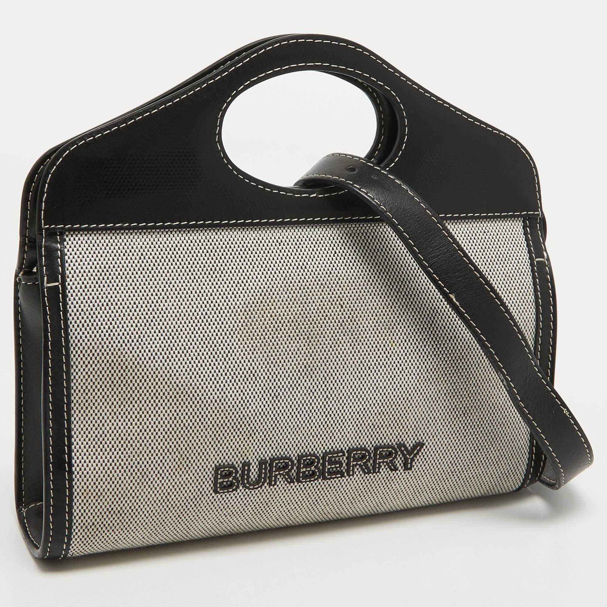 Burberry Black/Grey Canvas and Leather Pocket Portable Crossbody Bag For Sale 4
