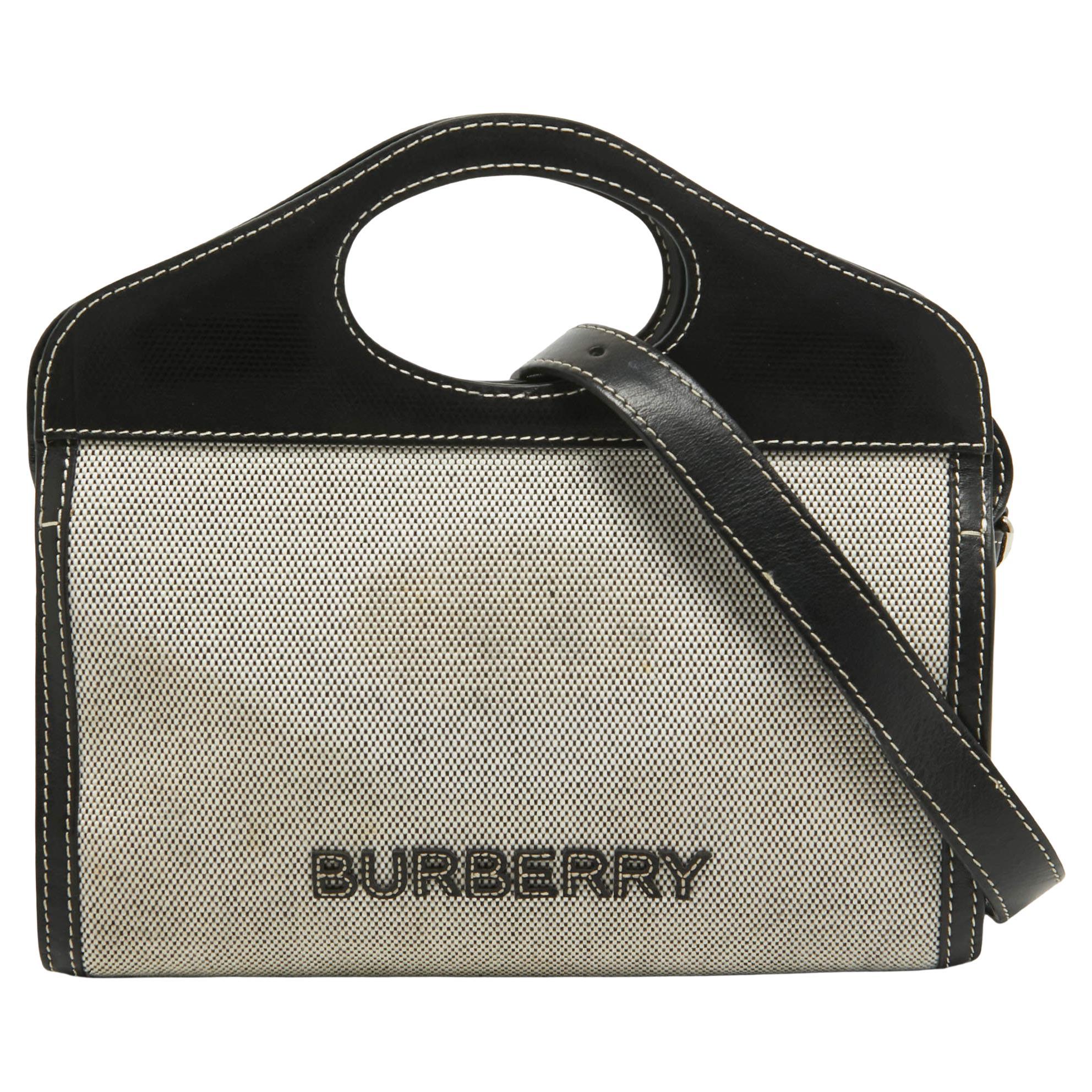 Burberry Black/Grey Canvas and Leather Pocket Portable Crossbody Bag For Sale