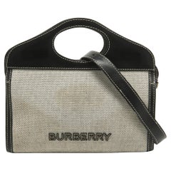 Used Burberry Black/Grey Canvas and Leather Pocket Portable Crossbody Bag