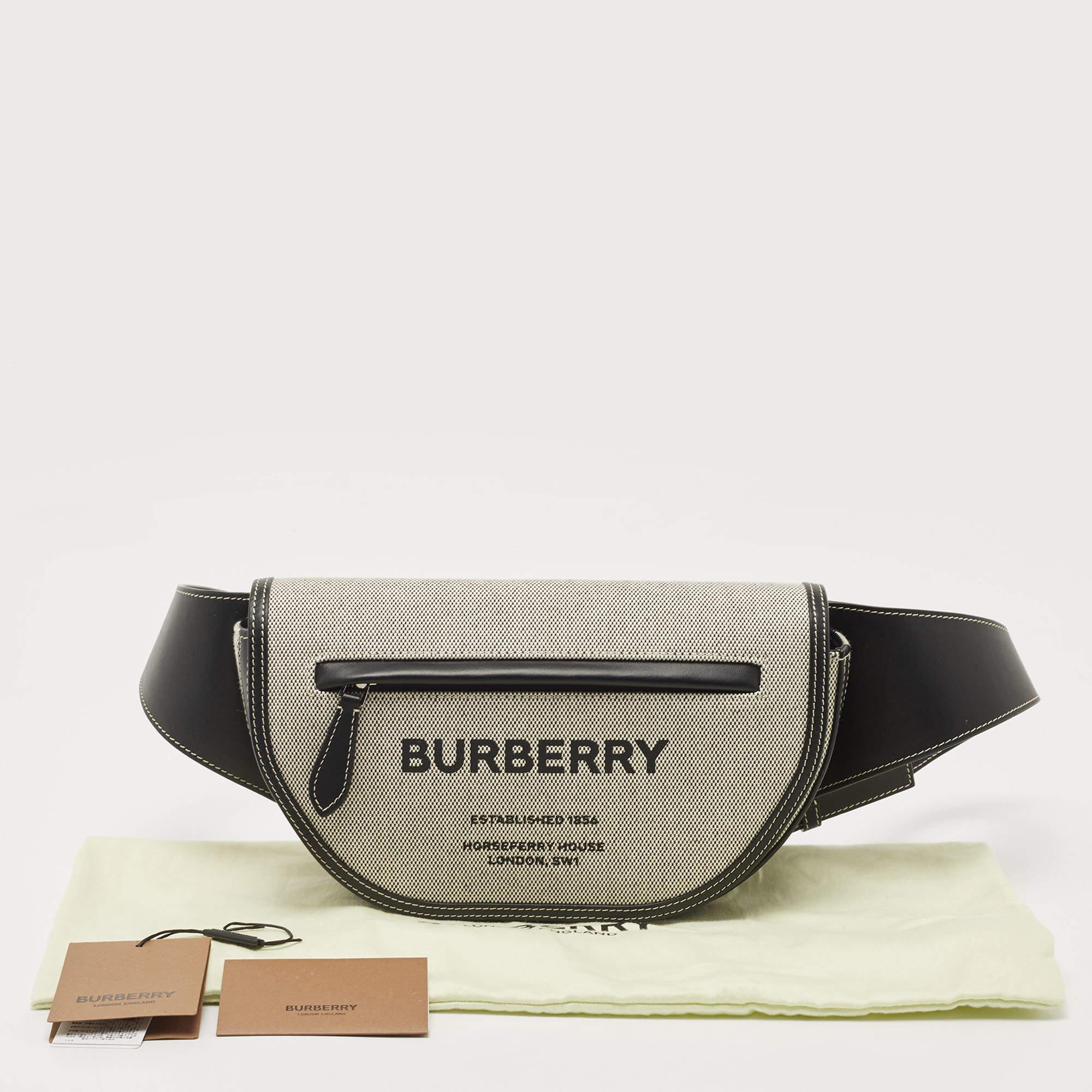 Riñonera Burberry Olympia pequeña de lona y piel negra/gris 7