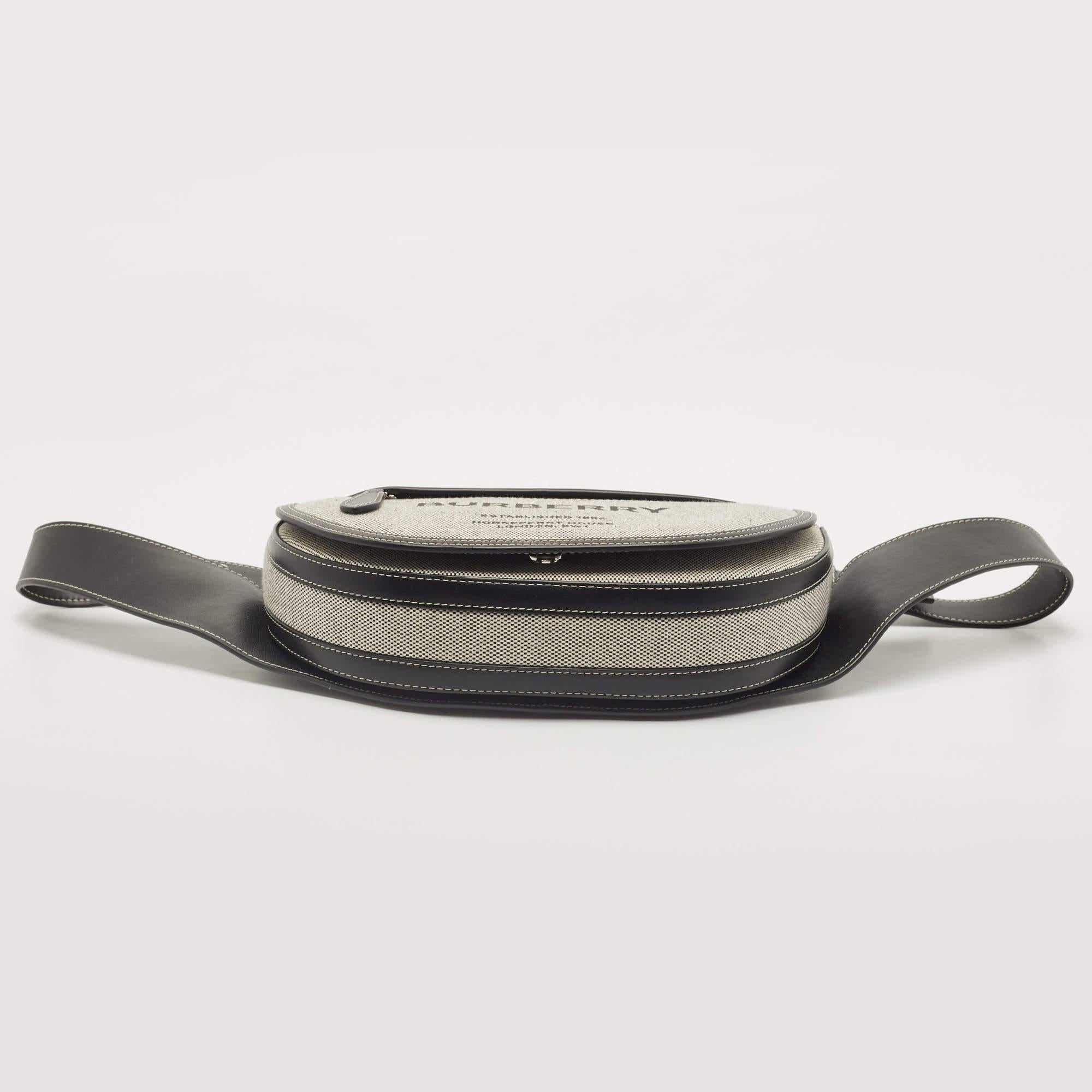 Riñonera Burberry Olympia pequeña de lona y piel negra/gris 3