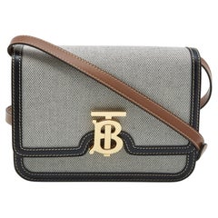 Burberry Black/Grey Canvas and Leather Small TB Shoulder Bag