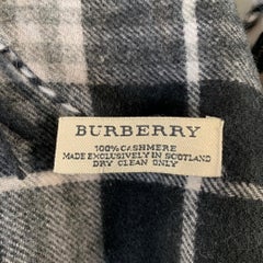 BURBERRY Black Grey Plaid Cashmere Fringe Trim Scarf