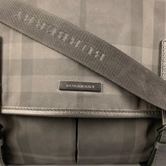 BURBERRY Black Grey Plaid Nylon Messenger Bag