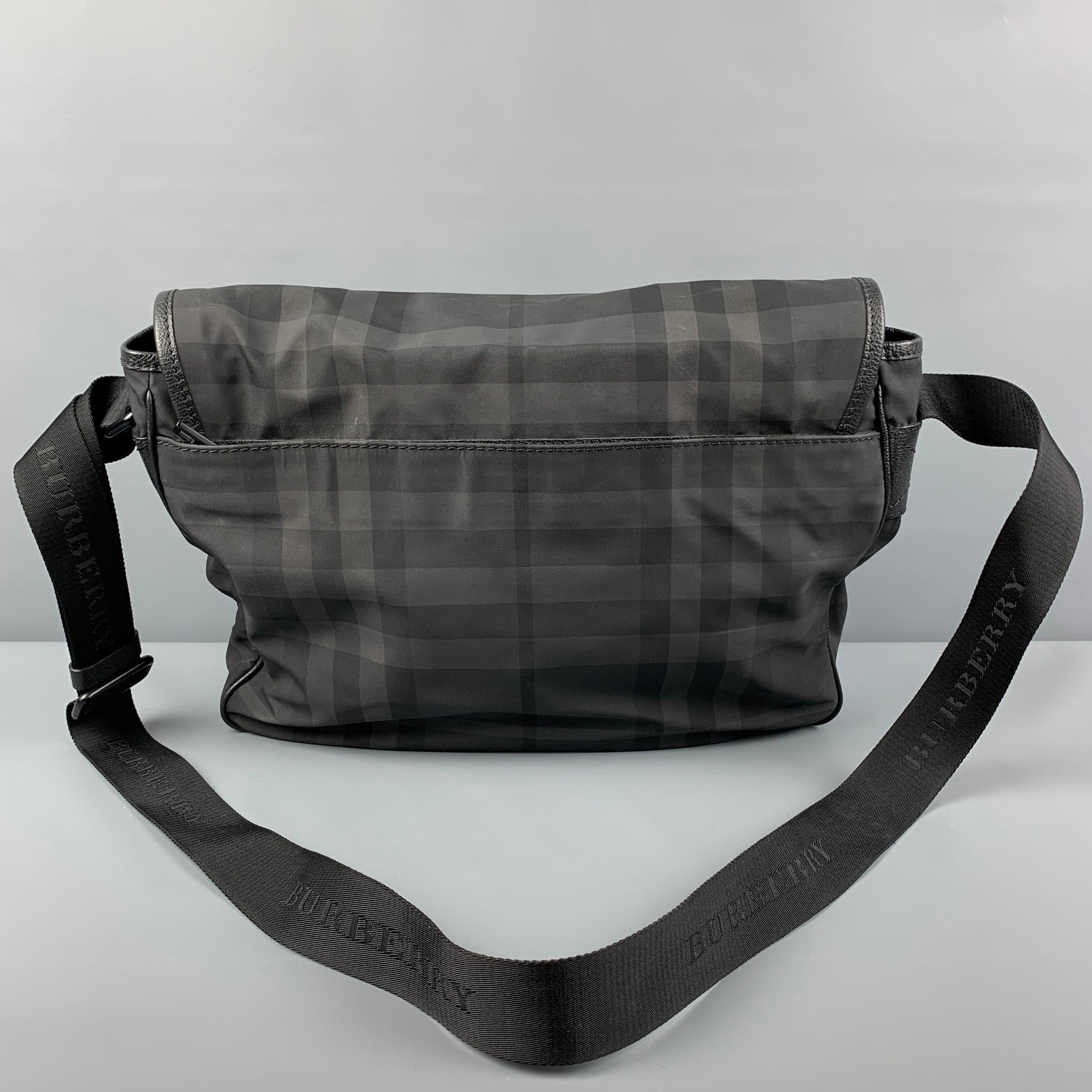 Men's BURBERRY Black Grey Plaid Nylon Messenger Bag